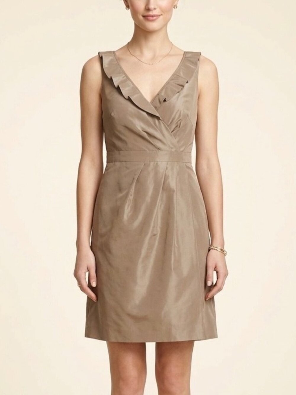 Vintage J.Crew Archival Silk Dress 12 | Champagne Beige 2010s Glamoratti Elegant - Picture 1 of 10